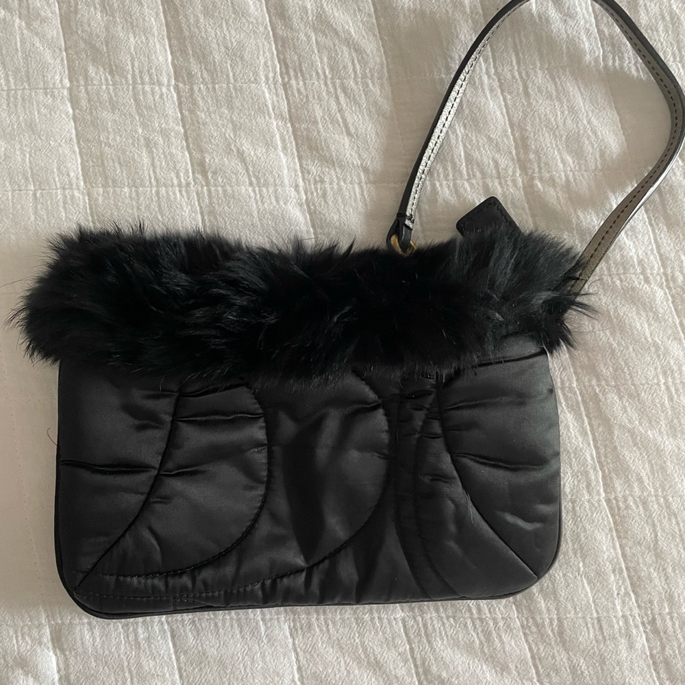 Coach quilted black fur wristlet